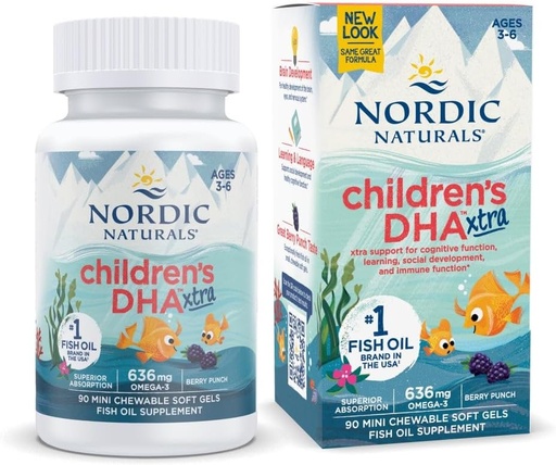 [BRSWGZ3RORYBG3I6] Nordic Naturals Children’s DHA Xtra, Berry Punch - 90 Mini Chewable Soft Gels for Kids - 636 mg Omega-3s EPA & DHA - Cognitive & Immune Function, Learning, Social Development - Non-GMO - 30 Servings