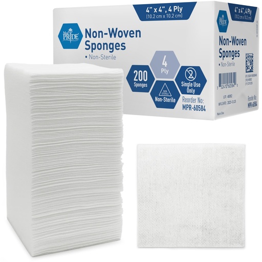 [BRSWYAATAQMGCHT2] MED PRIDE Non-Woven Non-Sterile Surgical Sponges 200 Pack, 4in X 4in 4-Ply Gauze Pads for First Aid Wound Care