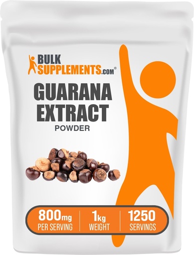 [BRSWKH33OAOAKFL3] BulkSupplements.com Guarana Extract Powder - Natural Caffeine Supplement, from Guarana Seed, Guarana Powder - Gluten Free, 800mg per Serving, 1kg (2.2 lbs) (Pack of 1)