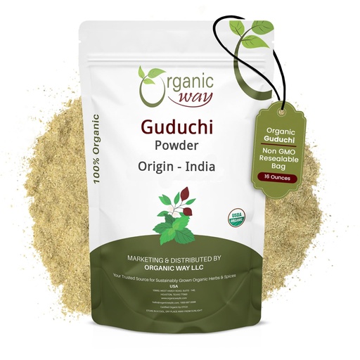 [BRSW2EINCQHB43IY] Organic Way Premium Grade Guduchi Powder (Tinospora cordifolia) - Organic & Kosher Certified | Raw, Vegan, Non GMO & Gluten Free | USDA Certified | Origin - India (1LBS / 16Oz)