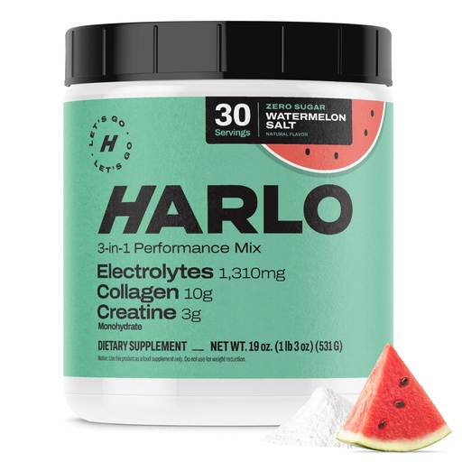 [BRSRAZAFOEHQIAD2] Harlo 3-in-1 Electrolytes Powder with Collagen & Creatine – Hydration, Muscle & Joint Support | NSF Certified | Zero Sugar | Watermelon Salt | 30 Servings