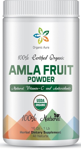 [BRSWKEAECUOBU2LO] Certified Organic Aura Amla Powder 16Oz - 1Lb. Powerhouse of Natural Vitamin C. Great Source of Antioxidants. Supports Immunity and Vitality.