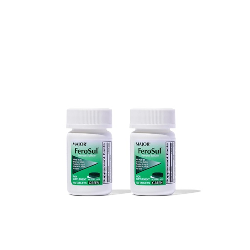 [BRSWIHL6CAOWGYLA] Major Ferosul - Ferrous Sulfate 325mg Tablets with 65mg of Elemental Iron - Iron Supplement for Women, Men - Green - 100 Count (2 Pack)