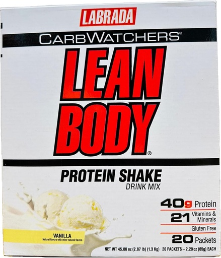 [BRSWIZQDDENRSF3M] Lean Body Carb Watchers, All-In-One Vanilla Meal Заміна шаке. 40г Білок Whey Blend, 8г Здорові жири та волокна, 22 Вітаміни та мінерали, Ні Штучні кольори, клейковини Free,(20 Packets)