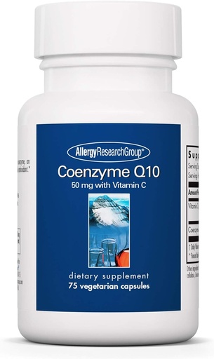 [BRSWIYAKO4PWOCTM] Allergy Research Group Coenzyme Q10 Supplement - with Vitamin C, Heart Health, CoQ10 50mg, Ubiquinol, Antioxidant, Vegetarian Capsules - 75 Count