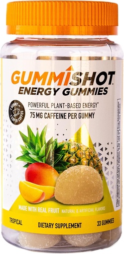 [BRSROEITCB7GMALZ] GummiShotエネルギーグミ、ボトルあたりの植物ベースのカフェイン咀嚼の2475mg、長続きするエネルギーブースター、熱帯(33ct)