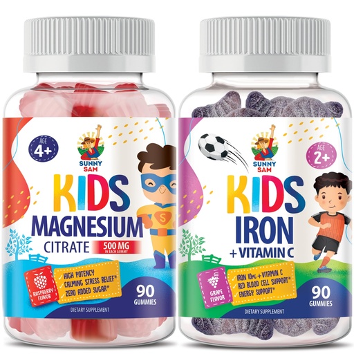 [BRSROCYBOYCBSCDP] SUNNY SAM Iron Gummies for Kids & Magnesium Gummies for Kids & Adults - 500mg - Calm Magnesium Chews - Magnesium Citrate Chewable Supplement for Mood & Muscle Support