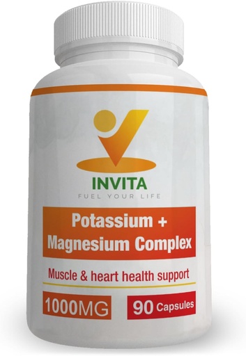 [BRSROFQ6BN5WE33F] Invita Potassium Magnesium Complex 1000 MG for Leg & Muscle Support I (90 Capsules) - High Absorption Potassium Aspartate with Magnesium Aspartate Oxide Glycinate Gluconate & Citate