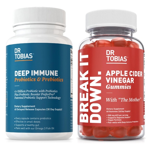 [BRSRAYADAEHR6ETD] Dr. Tobias Deep Immune Probiotics & Prebiotics and Apple Cider Vinegar Gummies, Supports Digestive Health, Gut Immune Function, Cleanse & Detox for Men & Women with 4.4. Billion CFU & The Mother