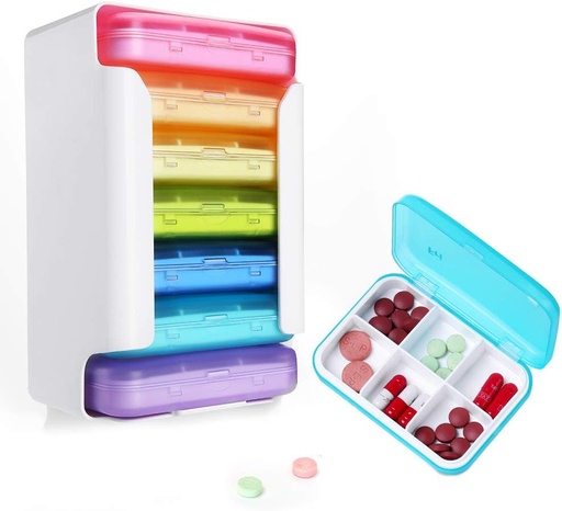 [BRSRA2YPC4HBGF36] Pill Dispensers 7 Kousek Set Pořadatel pilulek 6 krát denně Týdenní Pill Pouzdro Pill Dipensers s štítky Travel Pill Dispenser 7 Day 42 Kopie pro léky Vitamin Rybí olejové doplňky