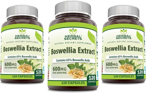 [BRSROA32CNYGOHLU] Herbal Secrets Boswellia Serrata Extract (65% Boswellic Acids) 600 mg Capsules Supplement | Non-GMO | Gluten Free (120 | 3 Pack)