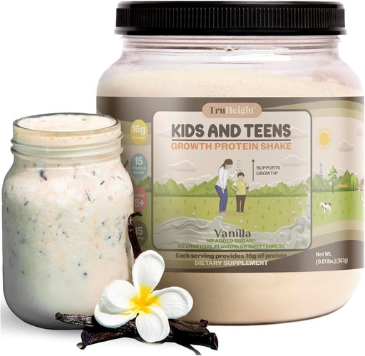 [BRSROZINAF7WAA3U] TruHeight Growth Protein Shake (Vanilla Ice Cream Flavor, Whey) Croissance et développement Poudre de protéines pour les enfants et les adolescents - Boissons de gain de poids - approuvées par les pédiatres, Picky Eater Vitamine, 4 ans et plus