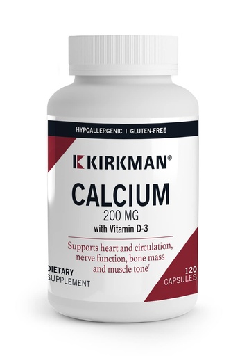 [BRSWIHQ3AJ7BEGDG] Kirkman's purest Calcium 200 mg - Hypoallergenic 120 Vegetarian Capsules | Gluten and Casein Free | Tested for More Than 950 Environmental contaminants