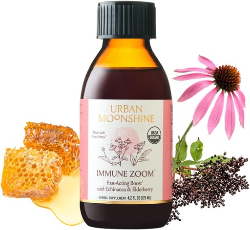 [BRSWKYQGCYIROHY5] Urban Moonshine Immune Zoom - Fast-Acting Immunity Boost - Organic Elderberry Syrup - Echinacea - Raw Honey - Certified Organic - Natural - 4.2 Fl Oz