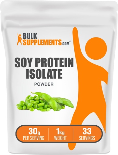 [BRSWKGL3CYGQYG3G] BulkSupplements.com Soy Protein Isolate Powder - Vegan Protein Powder, Unflavored - Pure & Gluten Free, 30g per Serving, 1kg (2.2 lbs) (Pack of 1)