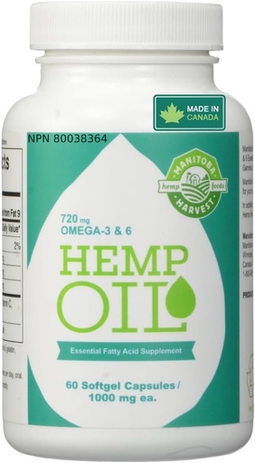 [BRSWIBTRAYBAGC3G] Manitoba Harvest Hemp Seed Oil Softgels, 2,475mg of Plant Based Omegas 3,6 & 9 per serving including GLA, Fish Oil Alternative, 60ct (pack of 12)