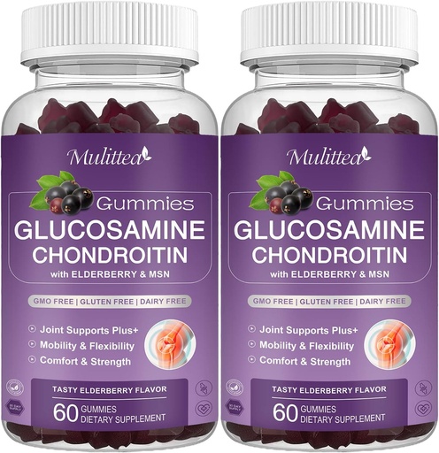 [BRSRMFQPC4FAI3I4] Mulittea Glucosamine Chondroitin Gummies - Extra Strength Joint Support Supplement with MSM " Elderberry for Natural Joint, Antioxidant Immune Support for Adults, Men " Women-(2 Pack)