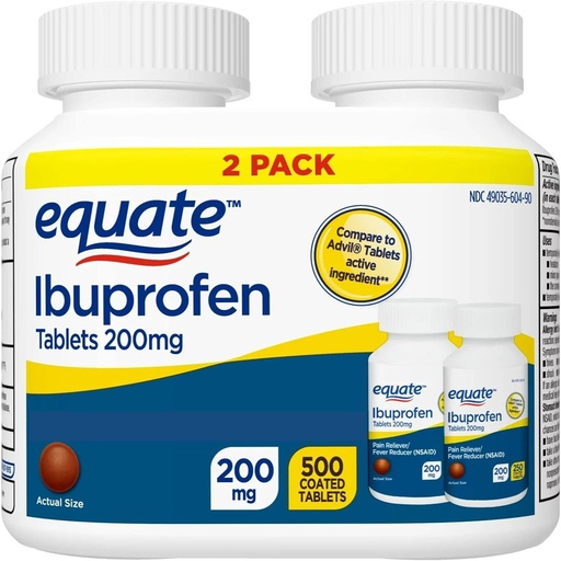 [BRSW2CA2BEBAYYDH] Equate Ibuprofen Tablets, 200 mg, Twin Pack, 500 Count