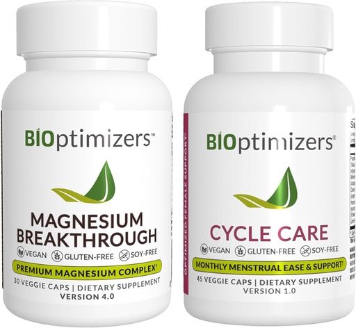 [BRSRAZY5BEHWACA3] BiOptimizers Magnesium Breakthrough 4.0, (30 kapsler) og syklus omsorg, (45 kapsler) - naturlig søvn, hjerne og menstruell relief støtte Supplement Bundle