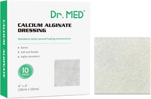 [BRSWYFLROQDR4CYV] Dr. Med Calcium Alginate Wound Dressing 4"x4", 10 Individual Pack High Absorption Dressing Gauze, Non-Stick Pads, Soft and Comfortable Patch for Wound Care, Faster Healing