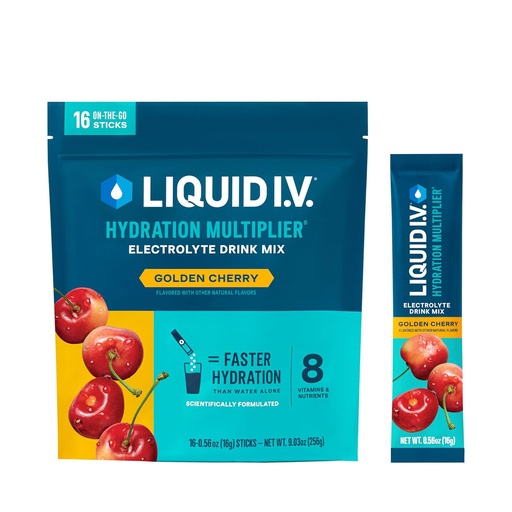 [BRSRMYYFOR5RO2Q3] Liquid I.V.® Hydration Multiplier® - Golden Cherry - Hydration Powder Packets | Electrolyte Powder Drink Mix | Convenient Single-Serving Sticks | Non-GMO | 16 Servings (Pack of 12)