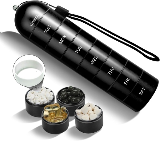 [BRSRAED4CB7B4HI6] Weekly Pill Organizer, 7 Day Extra Large Capacity Pill Box Case, Pill Holder Container, Waterproof and Large Compartment for Holding Supplements, Vitamins, Fish Oil and Medicine (Black)