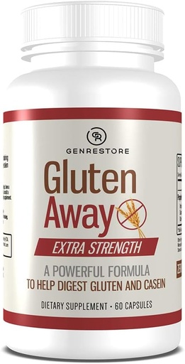 [BRSWYYD5PMMAM335] Gluten Away Kosttilskud - Ekstra styrke fordøjelsesmiddel Enzyme Sundhed Gluten & Casein, mindre fordøjelse Release Protein Aminosyre i blodbanen for mænd og kvinder - 60 kapsler.