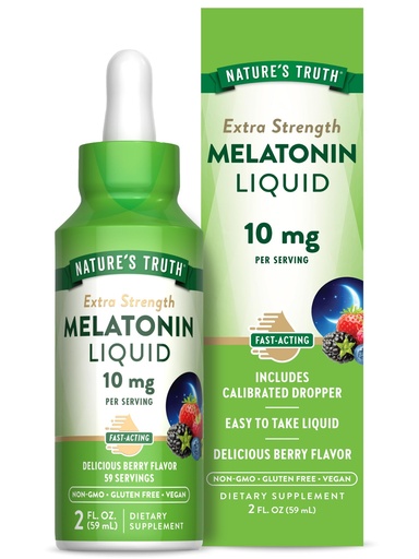 [BRSWGCA6BF7Q4ALD] Nature's Truth Melatonin Liquid | 10 mg | 2 Fl oz Maximum Strength for Adults | Berry Flavor | Vegan, Non-GMO & Gluten Free Supplement