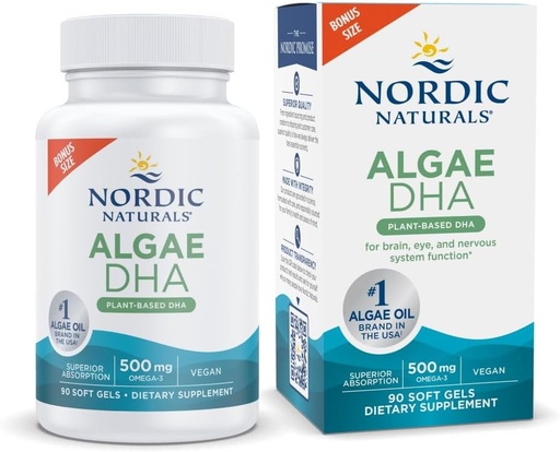 [BRSWGHYEOUCWEG36] Nordic Naturals Algae DHA - 90 Soft Gels - 500 mg Omega-3 DHA - Certified Vegan Algae Oil - Plant-Based DHA - Brain, Eye & Nervous System Support - Non-GMO - 45 Servings
