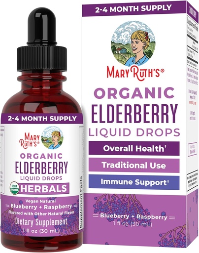 [BRSWGAT2BN5QEEI4] MaryRuth Organics Elderberry Syrup | USDA Organic | Sugar Free Immune Support Supplement for Adults & Kids, Ages 1 | Vegan, Non-GMO, Immune Boosters, Clean Label Project Verified | 1 Fl Oz