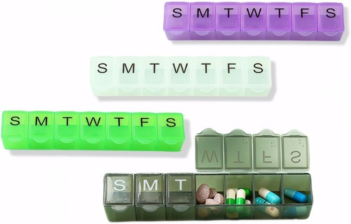 [BRSROAILDMPGM2DL] 4 Pack Weekly (7-Day) Pill Organizer, 7 Days Pill Case Travel Daily Pill Box Portable Medicine Organizer and Planner with Compartment for Vitamins, Fish Oil, Additions and Medication (4 Colors)