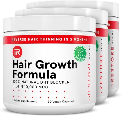 [BRSRA2T7O5YQKHLL] iRestore Hair Growth Supplement – Natural DHT Blockers & Multivitamin Blend – Vegan, Non-GMO, 90 Capsules – Supports Thicker, Stronger Hair for Men and Women – 3-Pack