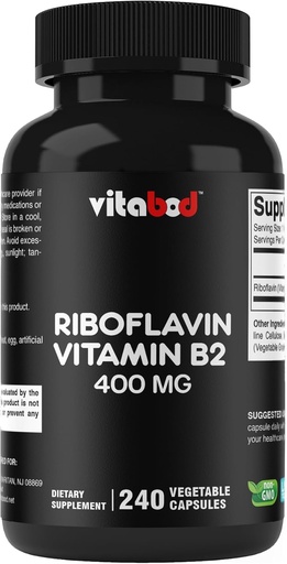[BRSROFQZPJ4B6G3Z] Vitamin B2 (Riboflavin) 400 mg 240 Vegetarian Capsules - Support Cellular Energy and Red Blood Cell Production