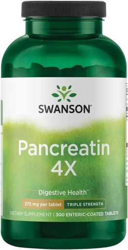 [BRSWIFYMAIARWHTY] Swanson Triple-Strength Pancreatin 4X Enzyme - 375mg, 300 Tabs