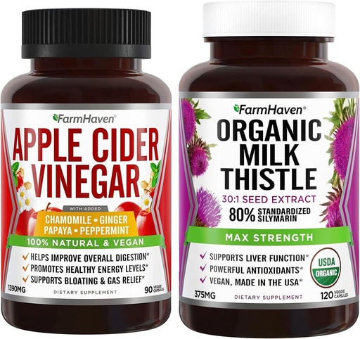 [BRSWYCYHA4JWGALJ] FarmHaven USDA Organic Milk Thistle -kapselit ja Apple Siideri Viinietikka -kapselit