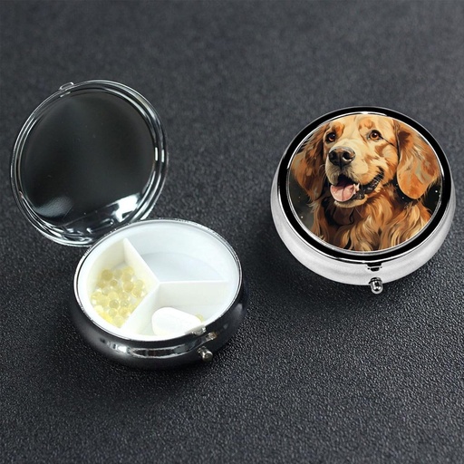[BRSRAZ32CB4GOEIV] Round Pill Box 3 Obudowa Pill Box Pill Containe Pillbox Case for Travel Small Pill Case Golden Retriever Pill Organizer for Vitamin Fish Oil Box Supplement Box