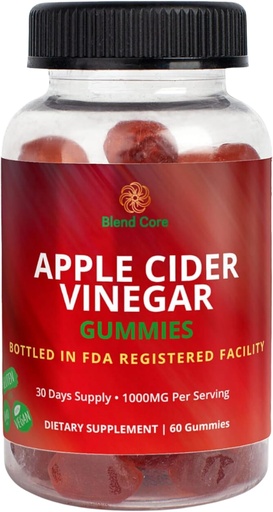 [BRSRAGIKBEBGEHLJ] Apple Cider Vinegar Gummies עם ויטמין B12 - טבעוני, Gluten-Free, non-GMO - Apple & Purple Carrot Flavored - 1000mg ACV - 60 חניכיים, 30 יום אספקה