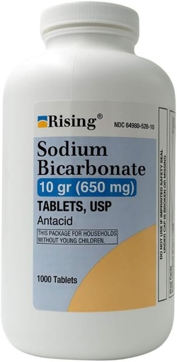 [BRSWYEIYAUCBEADD] Rising Pharma - Sodium Bicarbonate 650mg - Antacid Used for Acid Indigestion, Heartburn, Sour Stomach Stomach Upset - 1000 Tablets