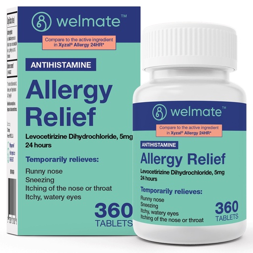 [BRSRMYD6OECWKH3U] WELMATE - Levocetirizine Dihydrochloride 5mg (360 ct) - Allergy Medicine - 24 Hours - Antihistamine - Allergy Relief Pills - Over-The-Counter Medication