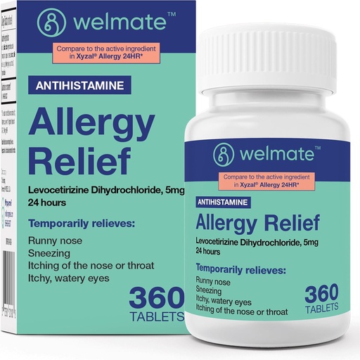 [BRSRMYD6OECWKH3U] WeLMATE - Levocetirizine Dihydrochloride 5mg (360 ct) - Non Drowsy Allergy Medicine - 24 Hours - Antihistamine - Generic Allergy Pills - Over-The Counter Medication