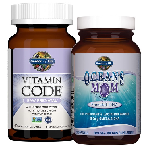 [BRSWGCABDJ7WE3DA] Garden of Life Prenatal Multi + DHA Bundle: Vitamin Code Raw Prenatal Multivitamin with Folate, 90 Vegetarian Capsules Plus Oceans Mom DHA Once Daily, 350mg DHA Fish Oil, 30 Strawberry Softgels