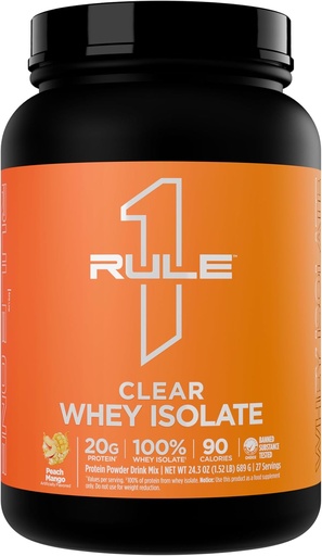 [BRSRAHQFB4JRYDLH] Regel 1 Clear Whey Isolate - 20g All-whey Isolate Protein, Über 9g EAAs, 300mg Elektrolytminerale, 90 Kalorien, Licht, Crisp und Refreshing Taste (27 Servierungen, Peach Mango)