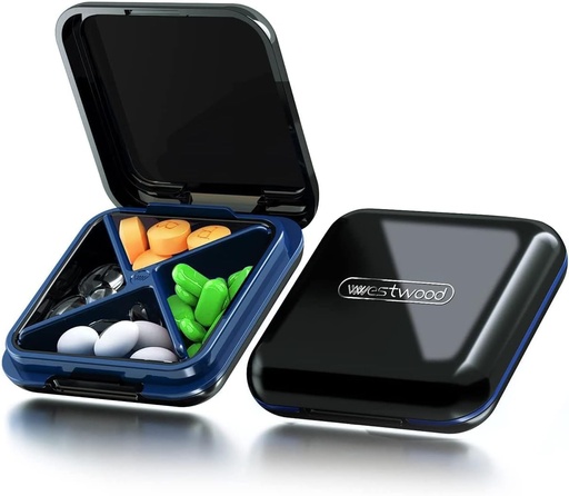 [BRSW2EL5AAJRQ2TL] Black 4-Compartment Vodoodporne tablete Organizator - Travel Portable Medicine Box, BPA brez tablete kontejner za vitamine, ribje olje, dodatki
