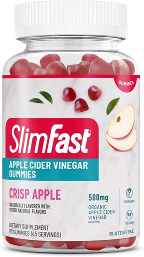 [BRSW2FAQBMFBA3LU] SlimFast Apple Cider Vinegar Gummies, Dietary Supplement with 500mg Organic Apple Cider Vinegar per Serving, Crisp Apple Flavor, 45 Servings (Packaging May Vary)