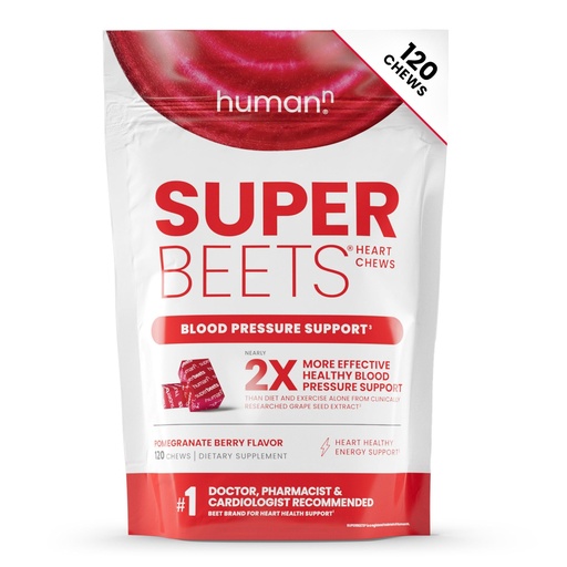 [BRSROADYCEGRQD33] Humann SuperBeets Heart Chews, Beet Root Powder Support Energy Supplement, Nitric Oxide and Blood Pressure Support, Grape Seed Extract & Non-GMO, Heart Health, Pomegranate Berry Flavor, 120 Count