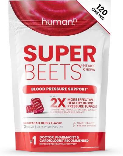 [BRSROADYCEGRQD33] SiêuBeets Heart Chews, Nitric Oxide và huyết áp, hạt giống Grape Trích dẫn & UnGMO Beet Root Powder Ein, Pomegragate Brry Flavor, 120 bá tước
