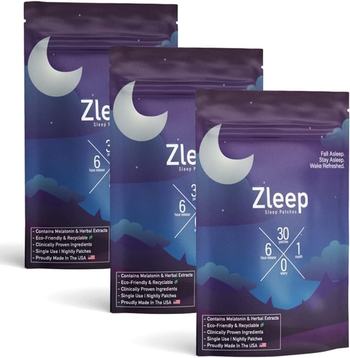 [BRSRMYD6CANQYHT5] Zleep - Sleep Patches w/Dream Complex et Melatonine pour promouvoir la qualité du sommeil et réduire la fatigue (3 Pack, 90 Patches)