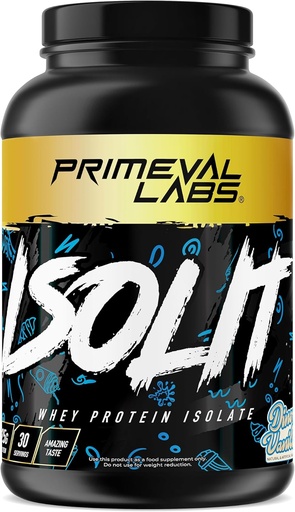 [BRSROGQHO56RSCTA] Primeval Labs ISOLIT - אבקת חלבון Whey, 100% Whey Isolate, 25g של חלבון, BCAAs, Fast Absorbing, Easy Digesting (Diner Vanilla, 2lb)