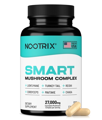 [BRSROAAOOAMRMELA] Nootrix Smart Mushrooms Complex Supplement | Supports Memory, Mental Focus, Cognitive Health & Energy | 27,000mg Organic Mushrooms | Lions Mane, Reishi, Cordyceps, Chaga & Turkey Tail | 120 Capsules