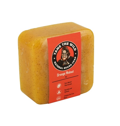 [BRSW2BTYCN6BG3TK] TAME THE WILD Orange Walnut Beard Soap Bar - 5 oz Exfoliating Beard Wash and Face Scrub - Shea Butter and Coconut Oil Cleanser - Hydrating Grooming Soap - Father's Day Gifts